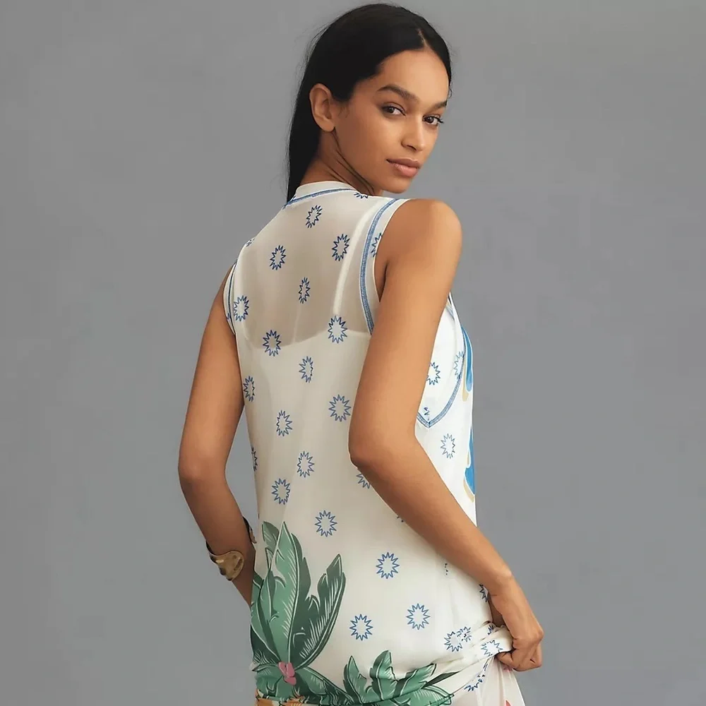 Anthropologie Farm Rio Tropical Mesh Midi Dress Blue White XS Vacation NWT - Picture 3 of 7
